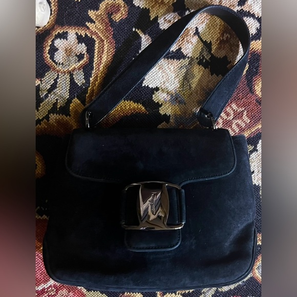 Ferragamo Black Suede Bag with Silver Clasp - Picture 3 of 16